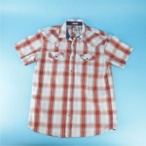Moonshine Spirit By Brad Paisley Mens Red Cream Pearl Snap Shirt Size M